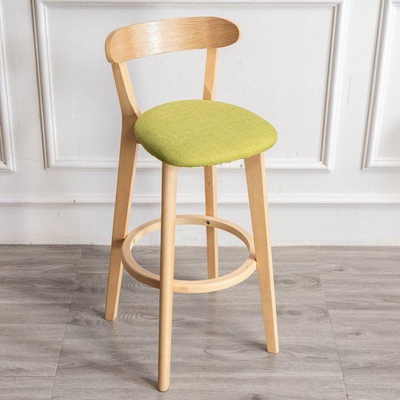 Scandinavian Rubberwood Milk Tea Shop Stool Matte Finish Upholstered Footrest Barstool