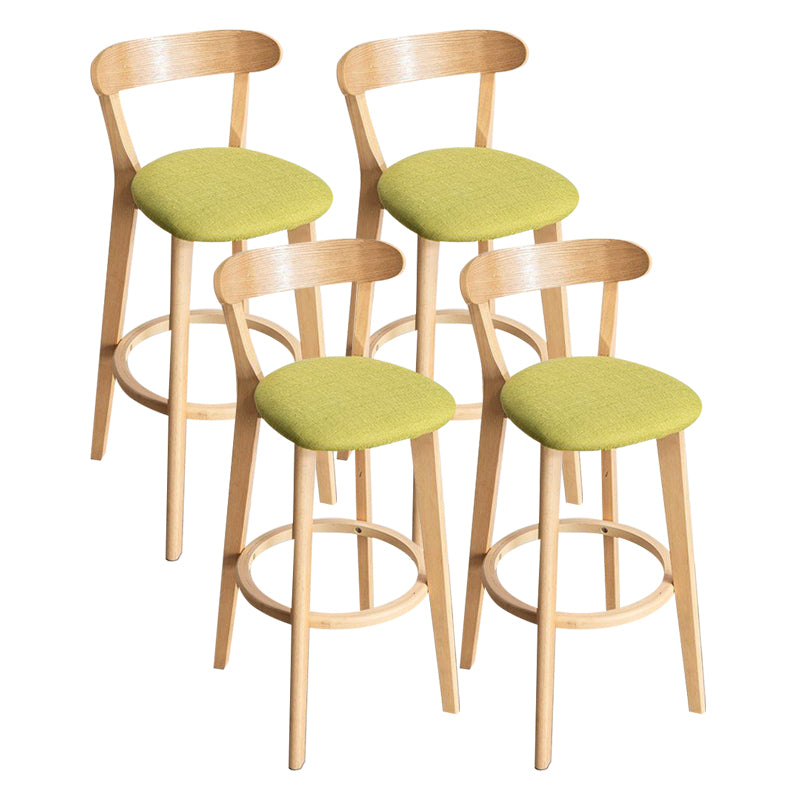 Scandinavian Rubberwood Milk Tea Shop Stool Matte Finish Upholstered Footrest Barstool