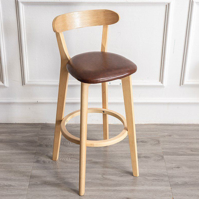 Scandinavian Rubberwood Milk Tea Shop Stool Matte Finish Upholstered Footrest Barstool