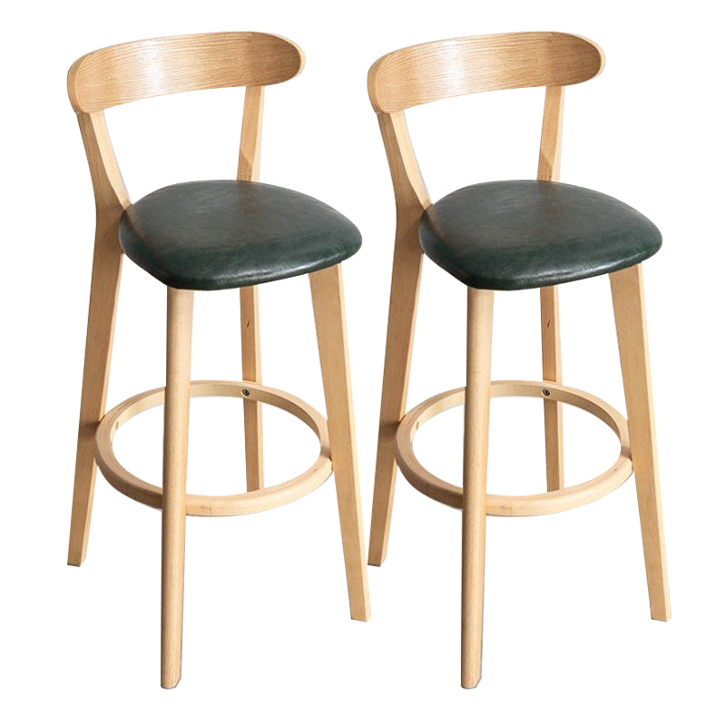 Scandinavian Rubberwood Milk Tea Shop Stool Matte Finish Upholstered Footrest Barstool