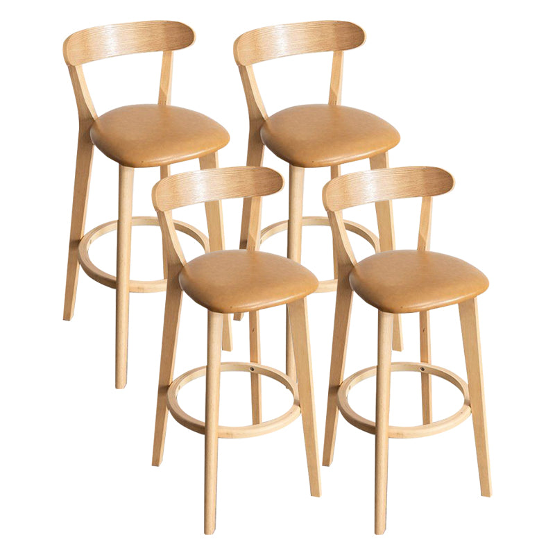 Scandinavian Rubberwood Milk Tea Shop Stool Matte Finish Upholstered Footrest Barstool