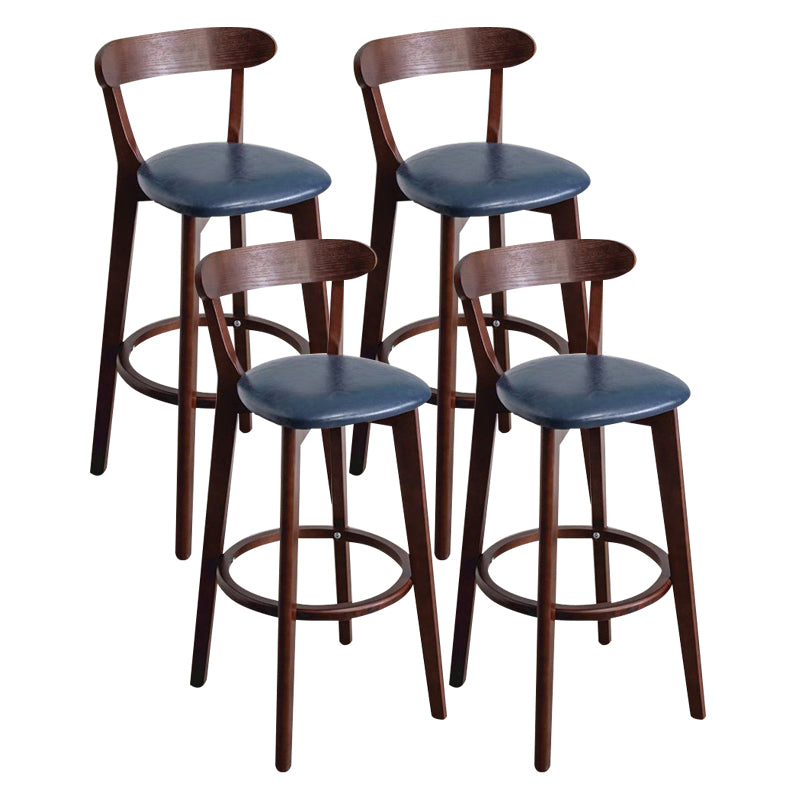 Scandinavian Rubberwood Milk Tea Shop Stool Matte Finish Upholstered Footrest Barstool