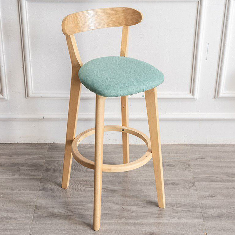 Scandinavian Rubberwood Milk Tea Shop Stool Matte Finish Upholstered Footrest Barstool