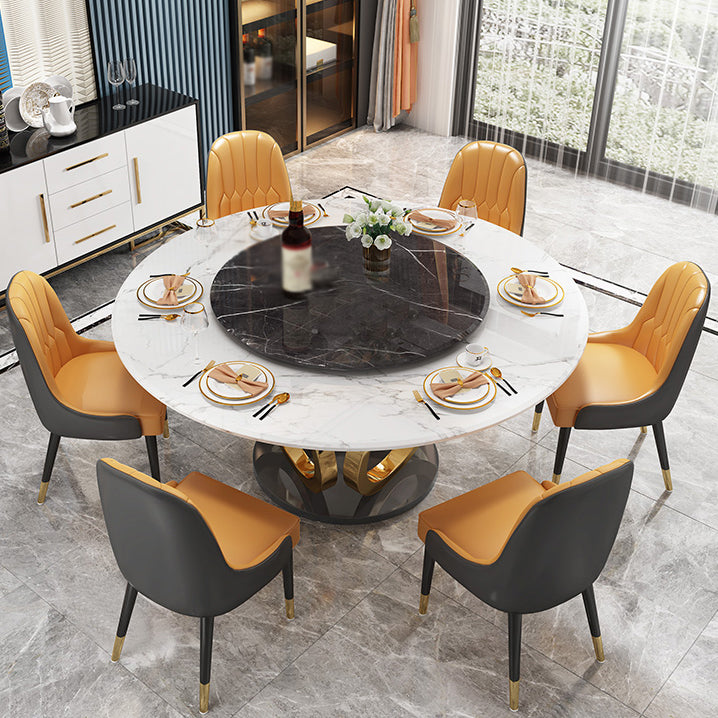 Glam 1/4/7 Pieces Round Dinette Set Sintered Stone Top Dining Table Set with Turntable