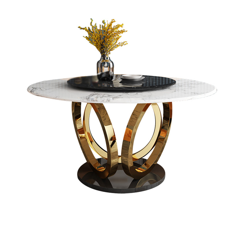 Glam 1/4/7 Pieces Round Dinette Set Sintered Stone Top Dining Table Set with Turntable