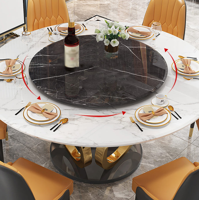Glam 1/4/7 Pieces Round Dinette Set Sintered Stone Top Dining Table Set with Turntable