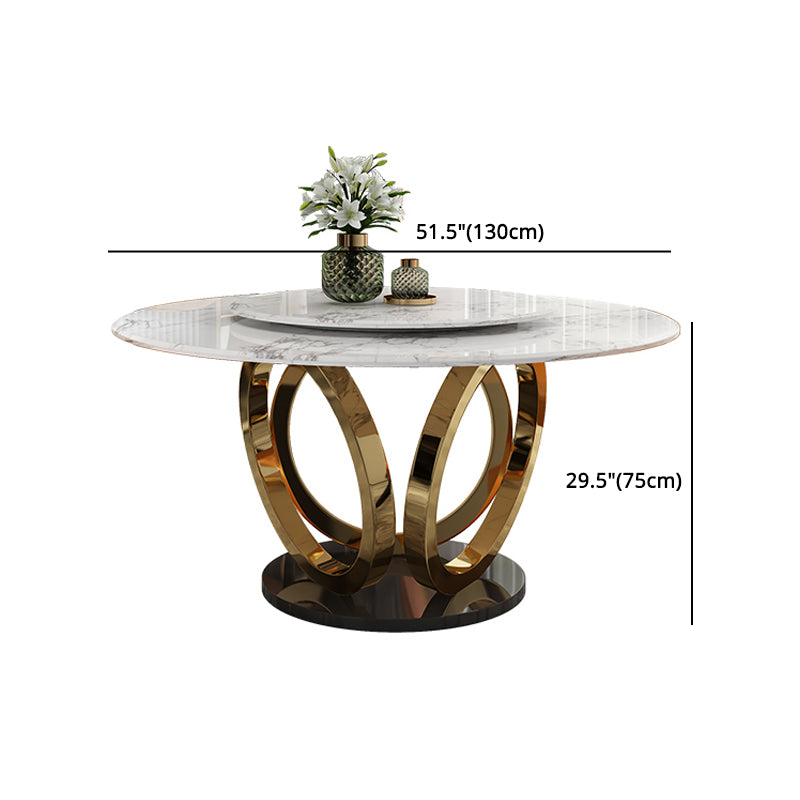 Glam 1/4/7 Pieces Round Dinette Set Sintered Stone Top Dining Table Set with Turntable