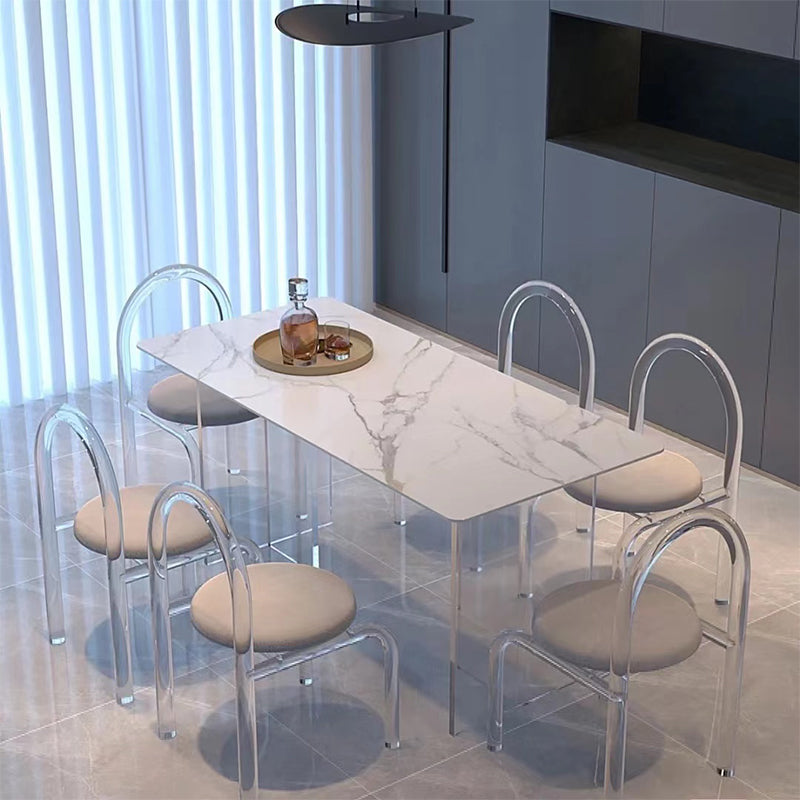 Sintered Stone Dining Table White Modern Dining Table with Acrylic Base