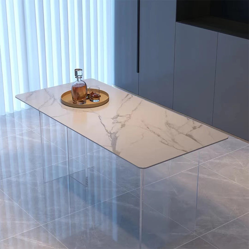 Sintered Stone Dining Table White Modern Dining Table with Acrylic Base