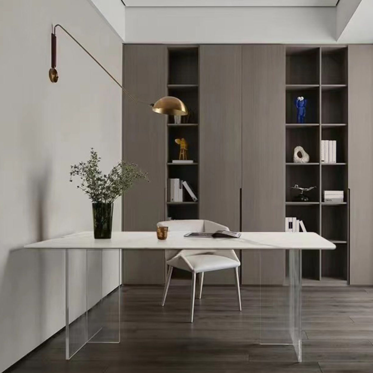 Sintered Stone Dining Table White Modern Dining Table with Acrylic Base