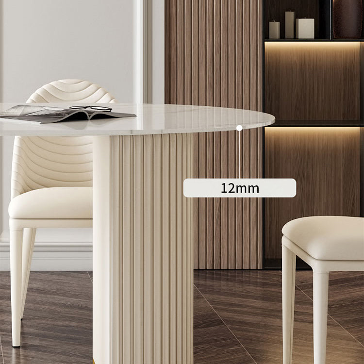 Stone Top Dining Table Oval Dining Table with Sled Base in White