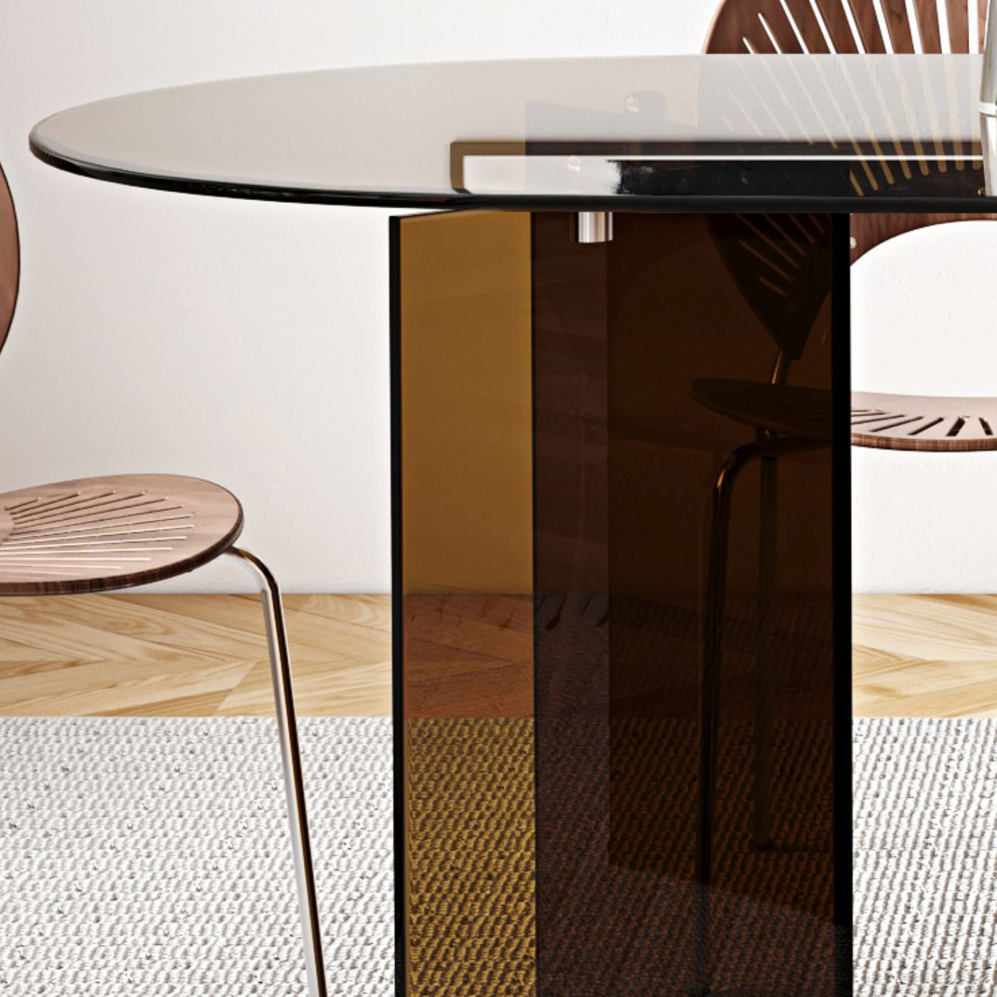Glass Top Dining Table Modern Table with Double Pedestal Base