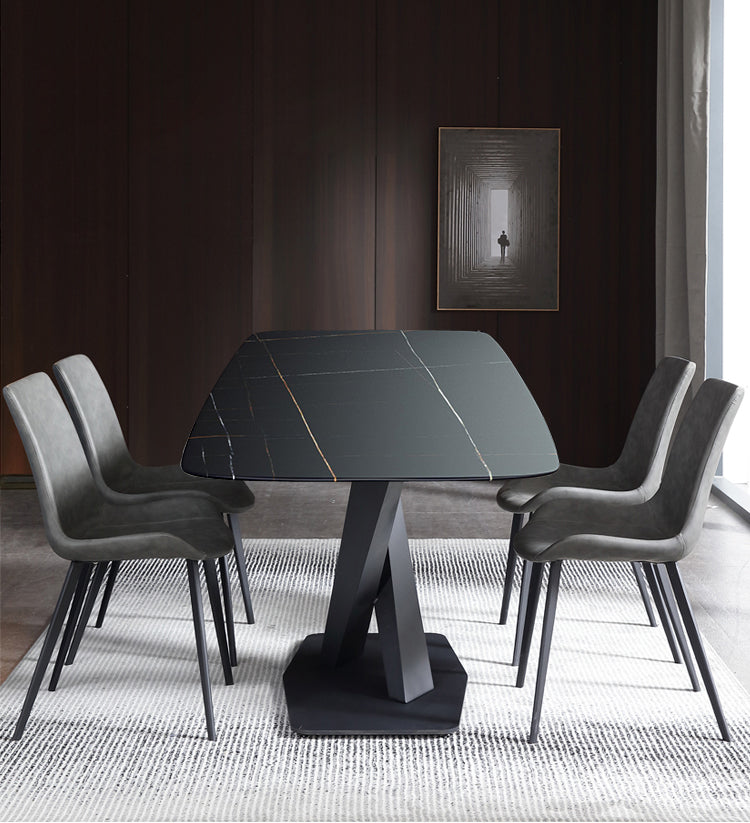 Industrial Black Table for Restaurant Rectangle Dining Table with Pedestal Base