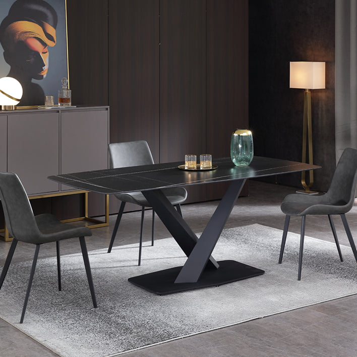 Industrial Black Table for Restaurant Rectangle Dining Table with Pedestal Base