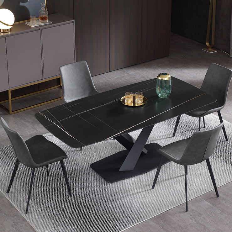 Industrial Black Table for Restaurant Rectangle Dining Table with Pedestal Base