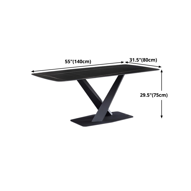 Industrial Black Table for Restaurant Rectangle Dining Table with Pedestal Base