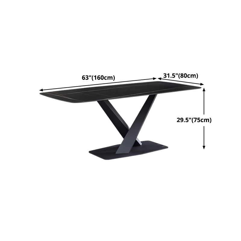 Industrial Black Table for Restaurant Rectangle Dining Table with Pedestal Base