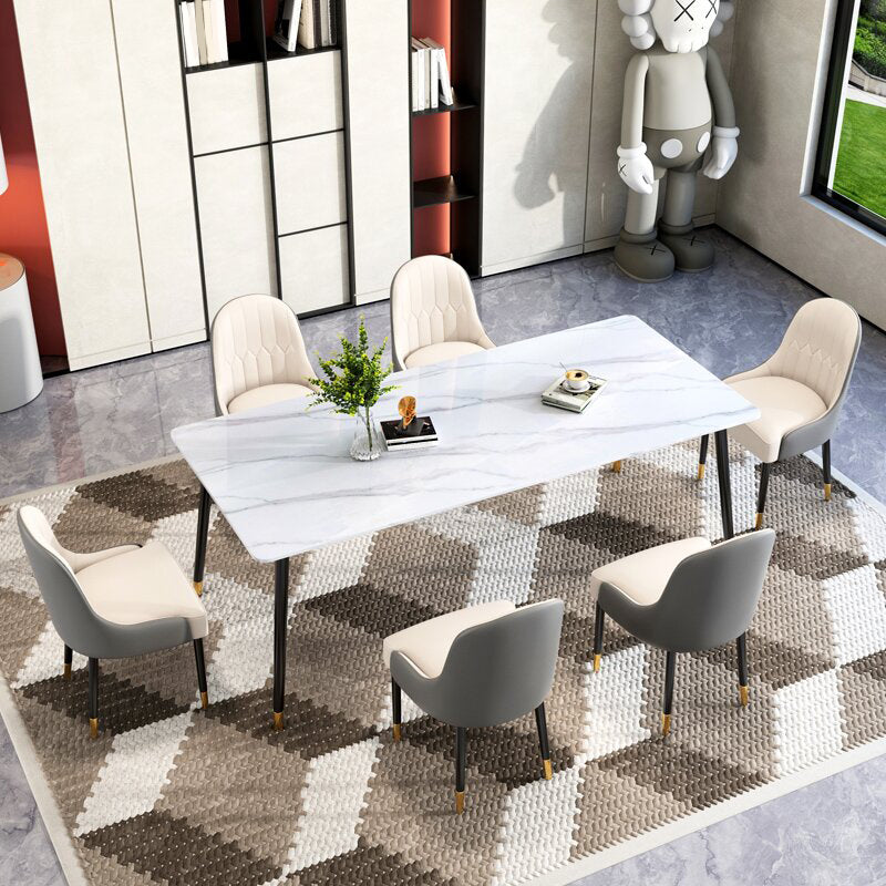 Sintered Stone Dining Table Traditional Luxury White Table with 4 Legs