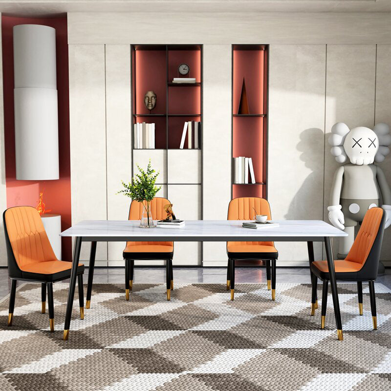 Sintered Stone Dining Table Traditional Luxury White Table with 4 Legs