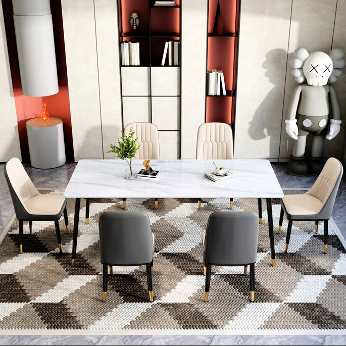 Sintered Stone Dining Table Traditional Luxury White Table with 4 Legs