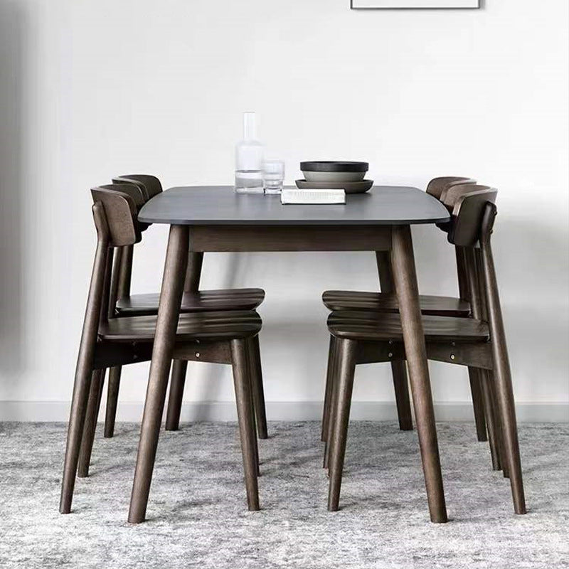 Stone Top Dining Table Mid-Century Modern Dining Table with 4 Brown Legs