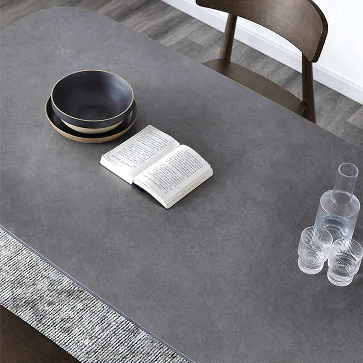 Stone Top Dining Table Mid-Century Modern Dining Table with 4 Brown Legs