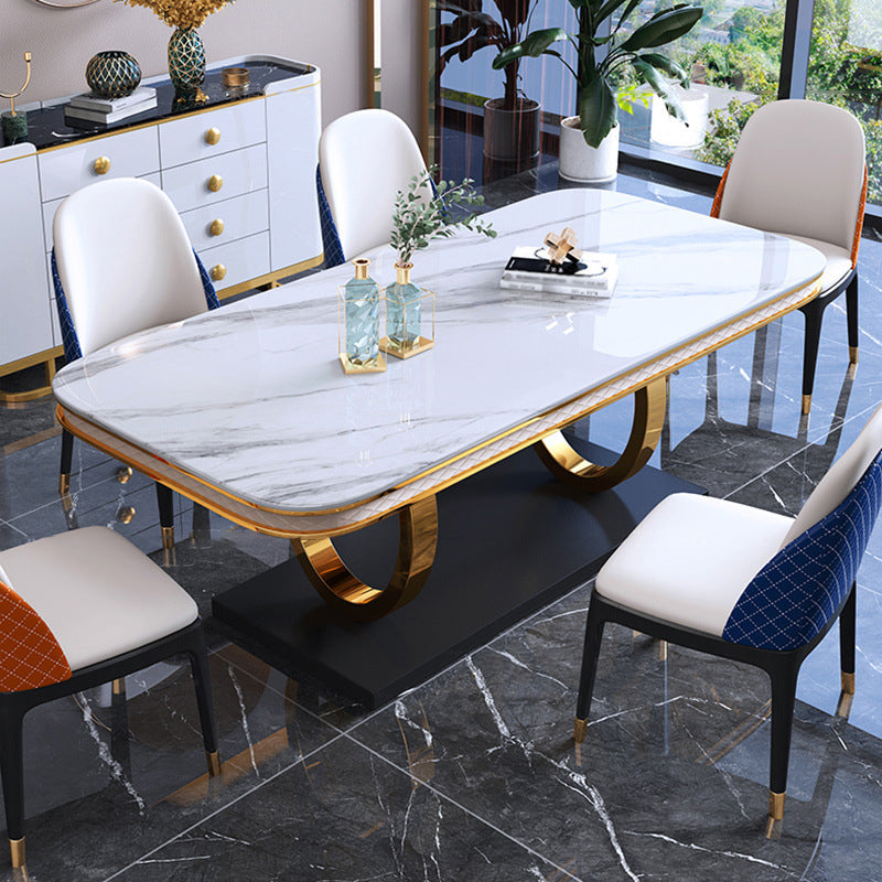 Stone Top Dining Table Traditional Luxury Table with Pedestal in Gold