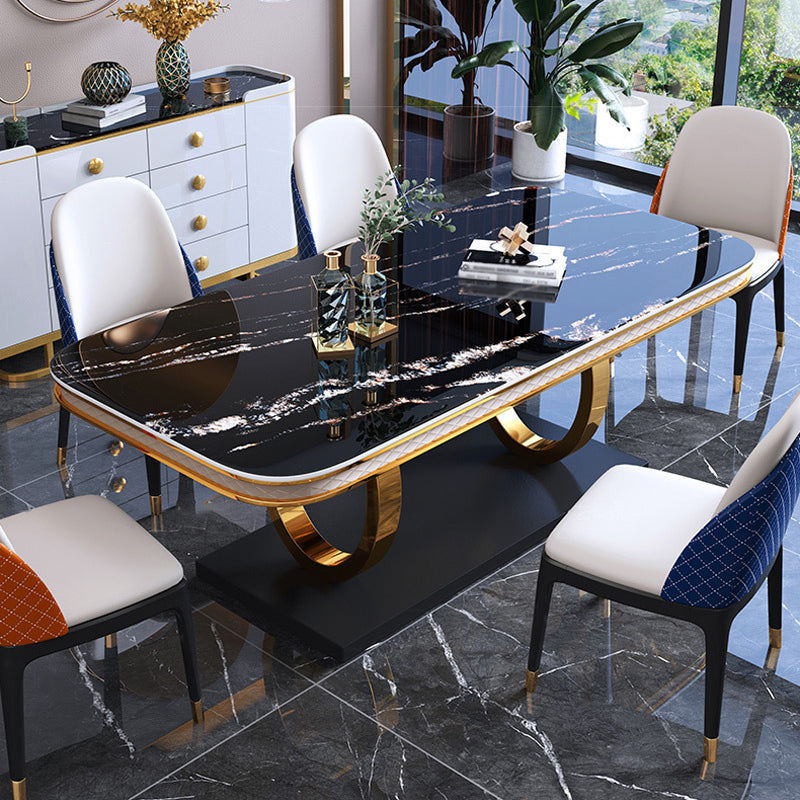 Stone Top Dining Table Traditional Luxury Table with Pedestal in Gold
