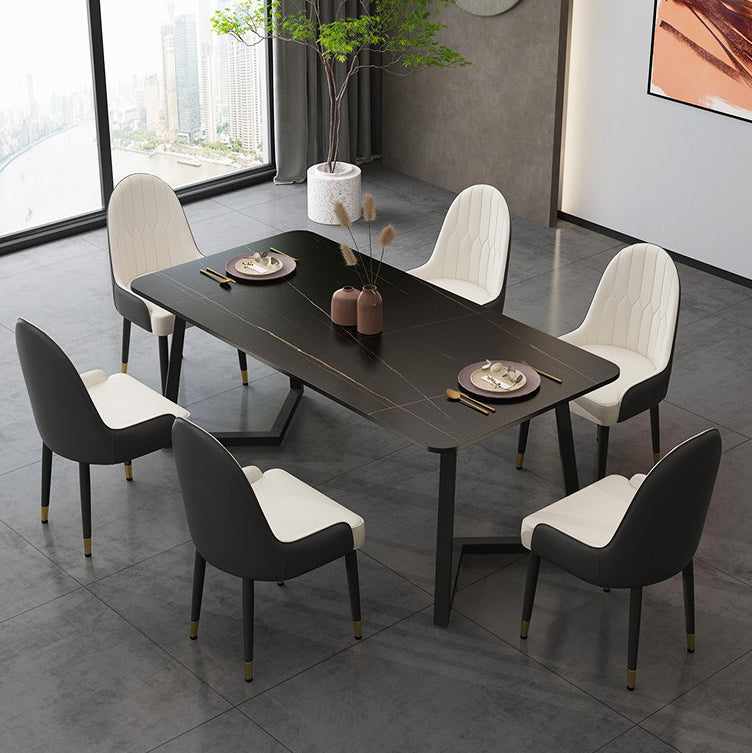 Table en pierre frittée rectangulaire pour table de salle à manger industrielle de restaurant avec double piédestal