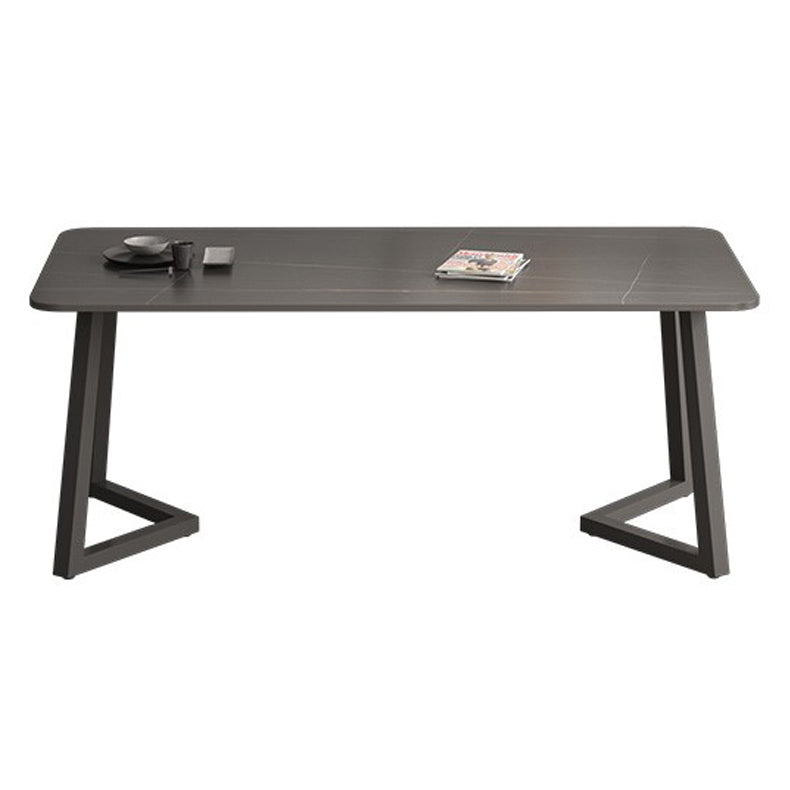 Table en pierre frittée rectangulaire pour table de salle à manger industrielle de restaurant avec double piédestal