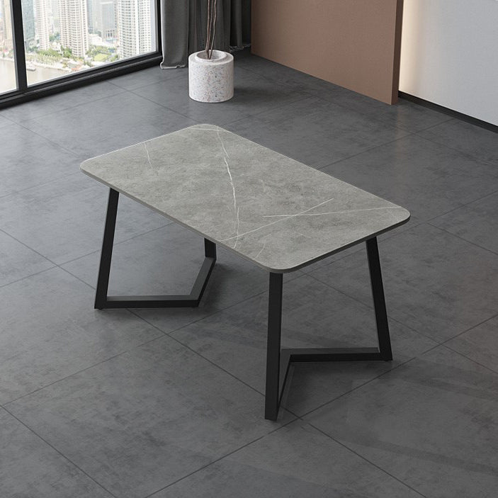 Table en pierre frittée rectangulaire pour table de salle à manger industrielle de restaurant avec double piédestal