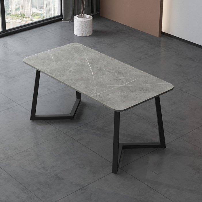 Table en pierre frittée rectangulaire pour table de salle à manger industrielle de restaurant avec double piédestal