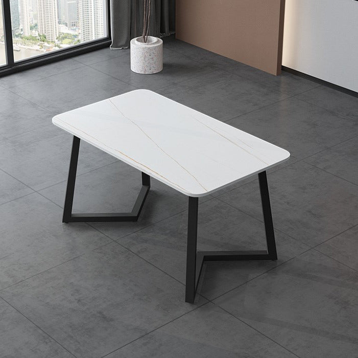 Table en pierre frittée rectangulaire pour table de salle à manger industrielle de restaurant avec double piédestal