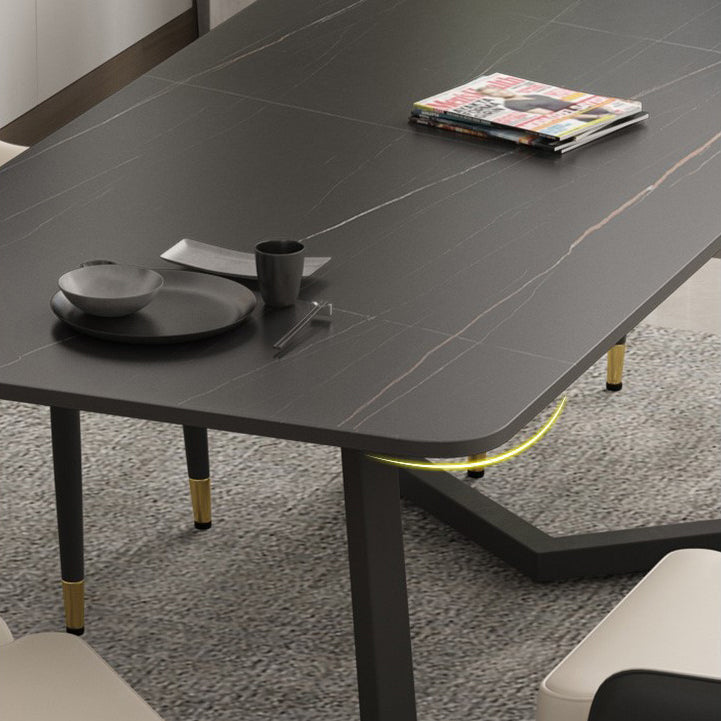Table en pierre frittée rectangulaire pour table de salle à manger industrielle de restaurant avec double piédestal