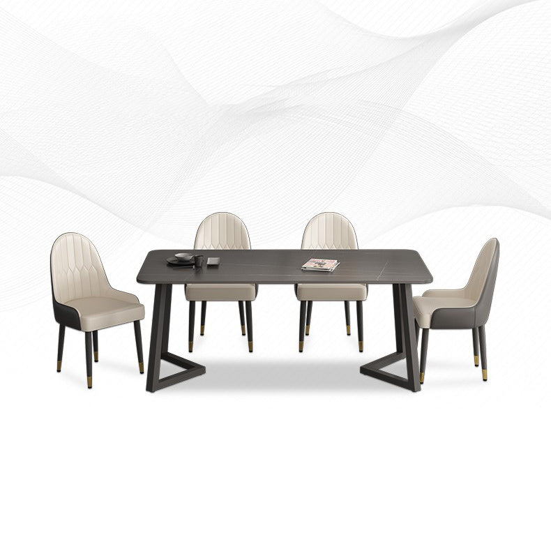 Table en pierre frittée rectangulaire pour table de salle à manger industrielle de restaurant avec double piédestal