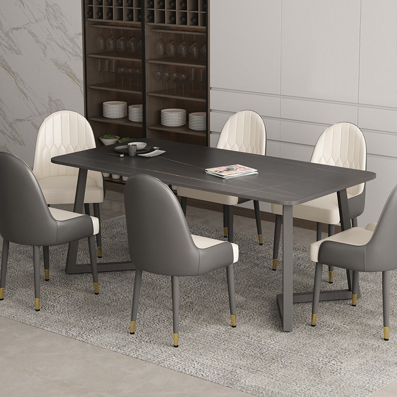 Table en pierre frittée rectangulaire pour table de salle à manger industrielle de restaurant avec double piédestal