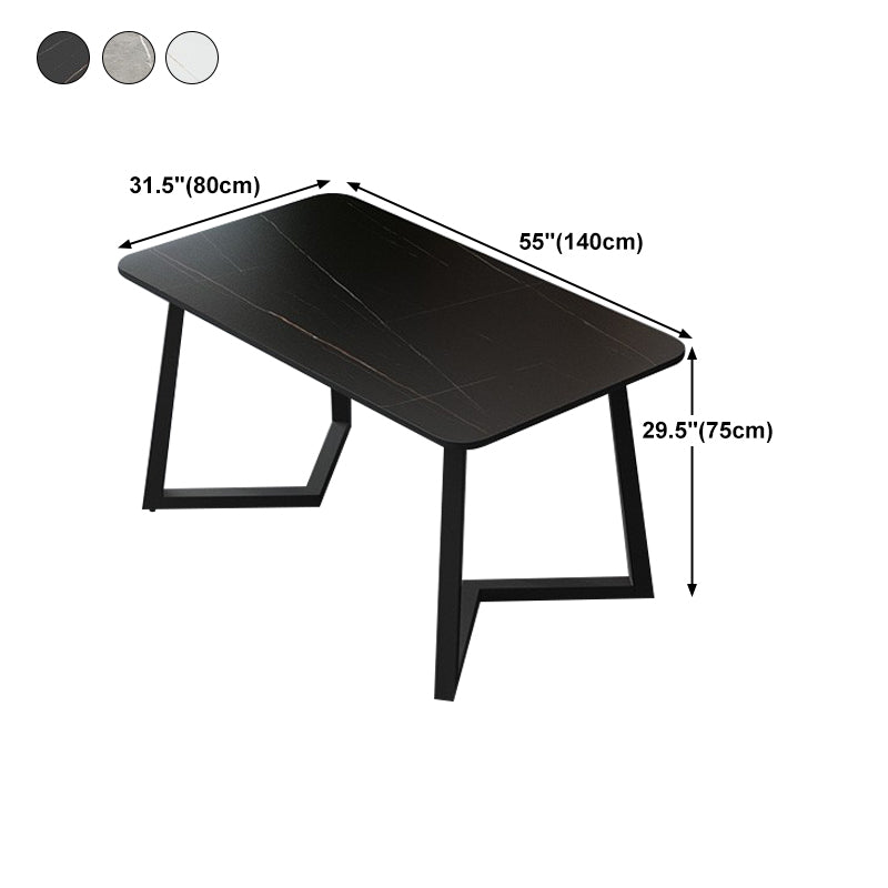 Table en pierre frittée rectangulaire pour table de salle à manger industrielle de restaurant avec double piédestal
