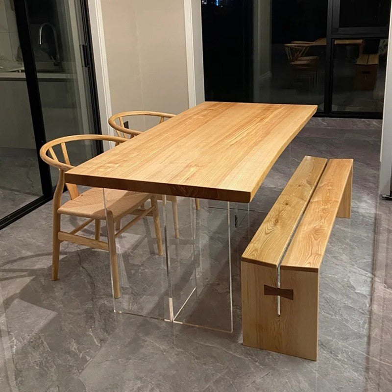 Modern Solid Wood Kitchen Table Rectangle Dining Table with Double Pedestal