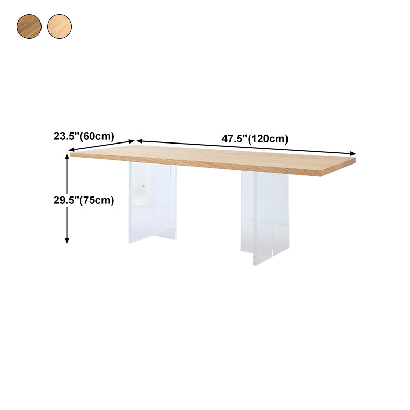 Modern Solid Wood Kitchen Table Rectangle Dining Table with Double Pedestal