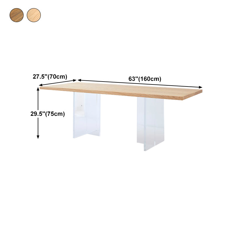 Modern Solid Wood Kitchen Table Rectangle Dining Table with Double Pedestal