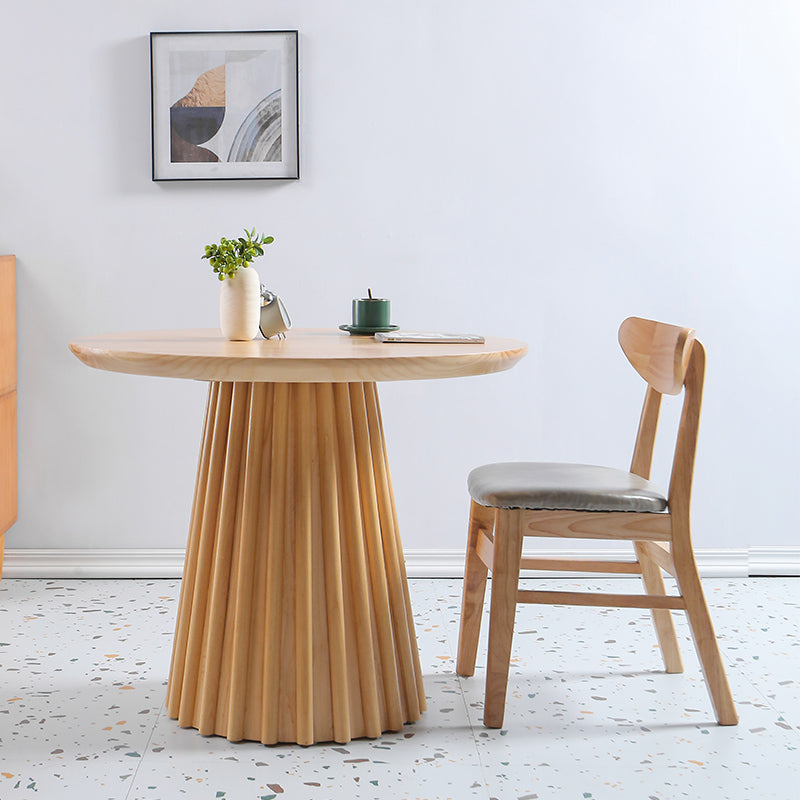 Modern Round Dining Table Natural Solid Wood Base Pedestal Dining Table