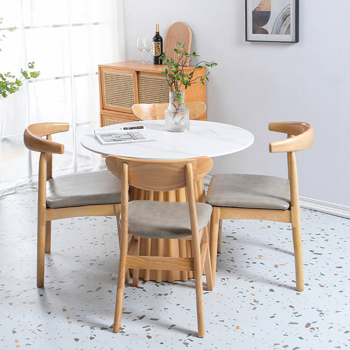 Modern Round Dining Table Natural Solid Wood Base Pedestal Dining Table