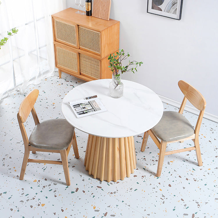 Modern Round Dining Table Natural Solid Wood Base Pedestal Dining Table