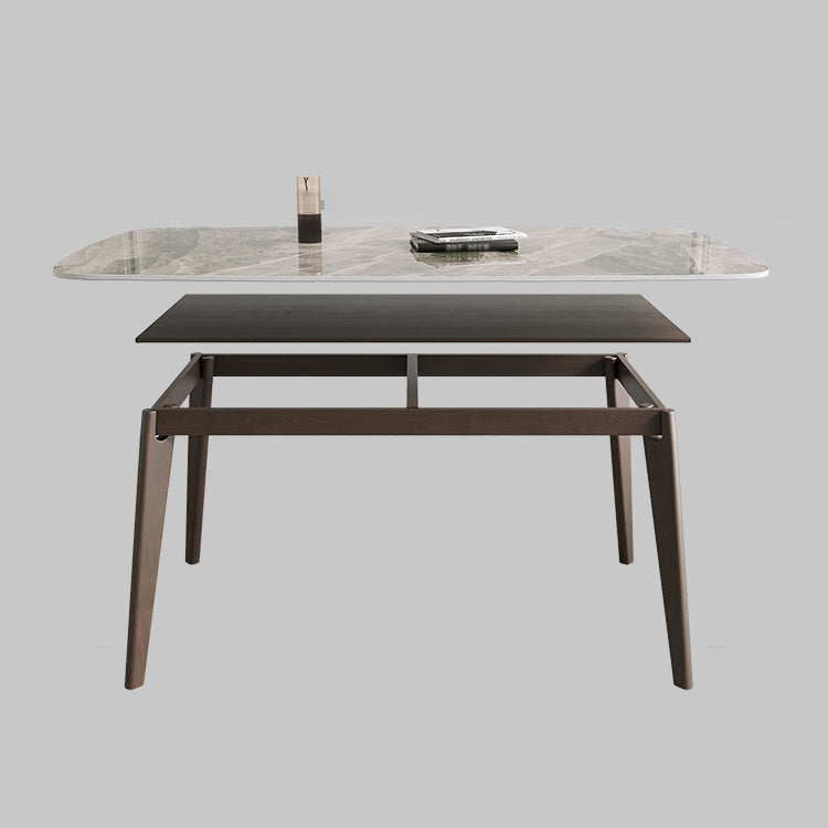 Contemporary Solid Wood Dining Table Sintered Stone Dining Table with 4 Legs