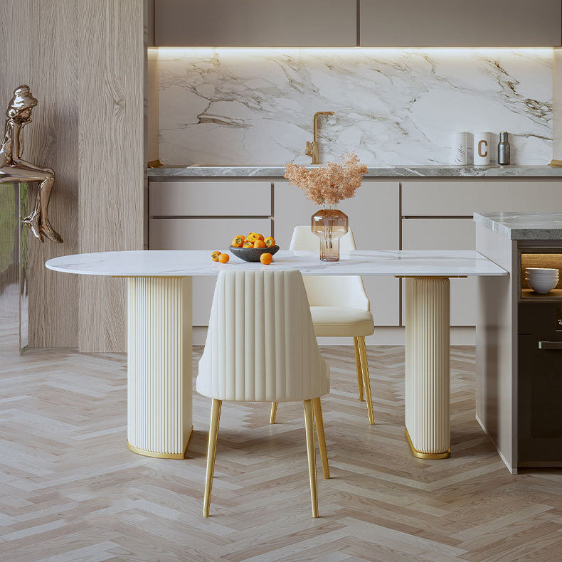 Sintered Stone Top White Table for Restaurant Modern Dining Table with Double Pedestal