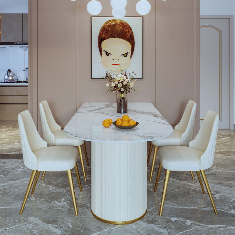 Sintered Stone Top White Table for Restaurant Modern Dining Table with Double Pedestal