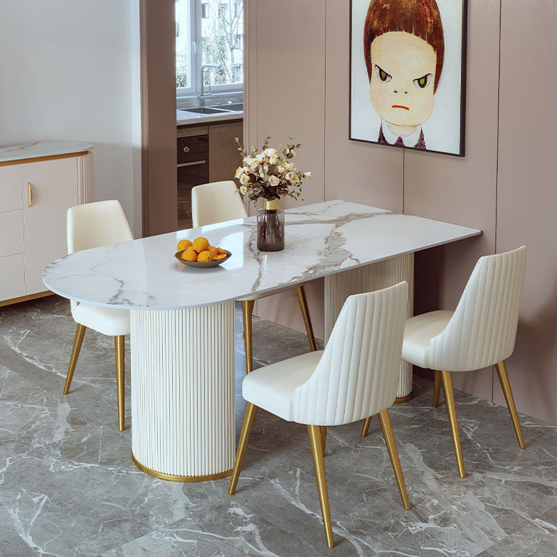 Sintered Stone Top White Table for Restaurant Modern Dining Table with Double Pedestal