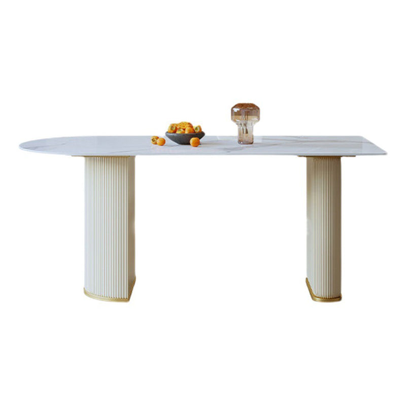 Sintered Stone Top White Table for Restaurant Modern Dining Table with Double Pedestal