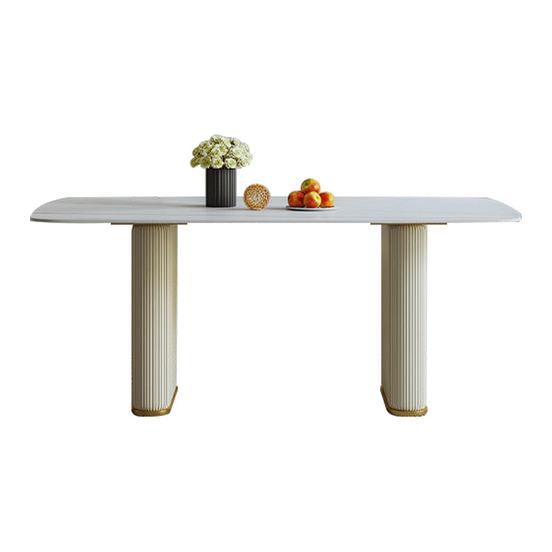Sintered Stone Top White Table for Restaurant Modern Dining Table with Double Pedestal
