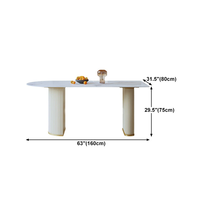 Sintered Stone Top White Table for Restaurant Modern Dining Table with Double Pedestal